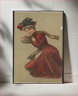 Πίνακας, [Woman wearing red coat and hat with fur muffler in the snow]