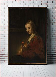 Πίνακας, Woman with a Pink by Rembrandt van Rijn