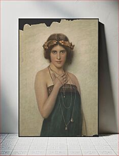 Πίνακας, [Woman with green dress and silver necklaces with pendants]
