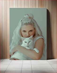 Πίνακας, Woman with White Cat Γυναίκα με λευκή γάτα