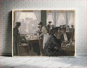 Πίνακας, Women in restaurant in high building (1901) by Otto H Otto Henry Bacher