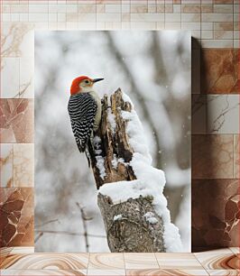 Πίνακας, Woodpecker in Snow Δρυοκολάπτης στο χιόνι