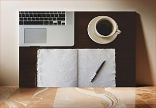 Πίνακας, Workspace with Open Notebook and Coffee Χώρος εργασίας με ανοιχτό σημειωματάριο και καφέ