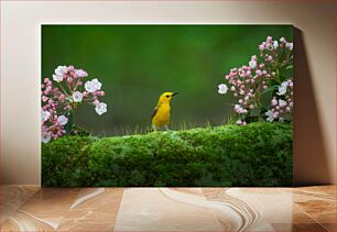 Πίνακας, Yellow Bird Among Flowers Κίτρινο πουλί ανάμεσα σε λουλούδια