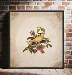 Πίνακας, [Yellow bird perched on rose stems]