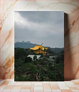 Πίνακας, Yellow Temple Amidst Greenery Κίτρινος Ναός Εν μέσω Πρασίνου