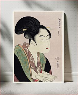 Πίνακας, Yogoto ni au Koi by Utamaro Kitagawa (1753-1806), translated love that meets each night, a print of a traditional Japanese woman reading a scroll