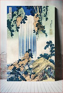Πίνακας, Yoro Waterfall in Mino Province by Katsushika Hokusai (1760-1849) a traditional Japanese Ukyio-e style illustration of two travellers looking at a waterfall an