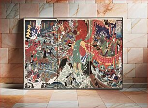 Πίνακας, Yoshitsune Leaps Over Eight Boats at Dannoura Bay during the Battle of Yashima by Tsukioka Yoshitoshi