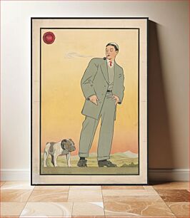 Πίνακας, [Young man in gray suit smoking a pipe and looking at a dog]