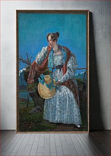 Πίνακας, Young Woman Sitting in a Norwegian Landscape by F. Sødring