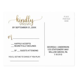 Simple Elegant Gold Calligraphy Song Request RSVP Postcard