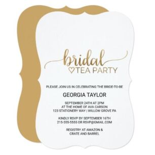 Simple Elegant Gold Calligraphy Bridal Tea Party Card