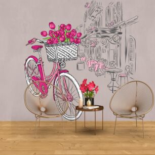 Αυτοκόλλητο Τοίχου Bicycle with Roses