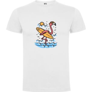 Surfing Flamingo: Retro Delight Tshirt σε χρώμα Λευκό Small