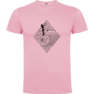 Surfing Woodcut Style Tshirt σε χρώμα Ροζ Large