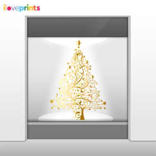 Αυτοκόλλητο Βιτρίνας Χριστουγεννιάτικο Δέντρο με Αστεράκια