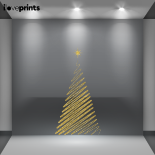 Αυτοκόλλητο Βιτρίνας Χριστουγεννιάτικο Δέντρο με Glitter