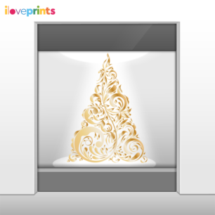 Αυτοκόλλητο Βιτρίνας Χρυσό Χριστουγεννιάτικο Δέντρο