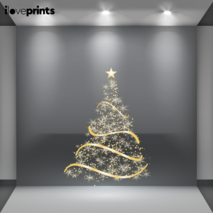 Αυτοκόλλητο Βιτρίνας Χρυσό Χριστουγεννιάτικο Δέντρο με Αστέρι