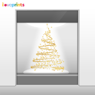 Αυτοκόλλητο Βιτρίνας Χρυσό Χριστουγεννιάτικο Δέντρο με Αστεράκια