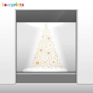 Αυτοκόλλητο Βιτρίνας Χρυσό Χριστουγεννιάτικο Δέντρο με Κύκλους
